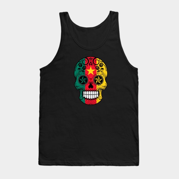 Cameroon Flag Sugar Skull with Roses Tank Top by jeffbartels